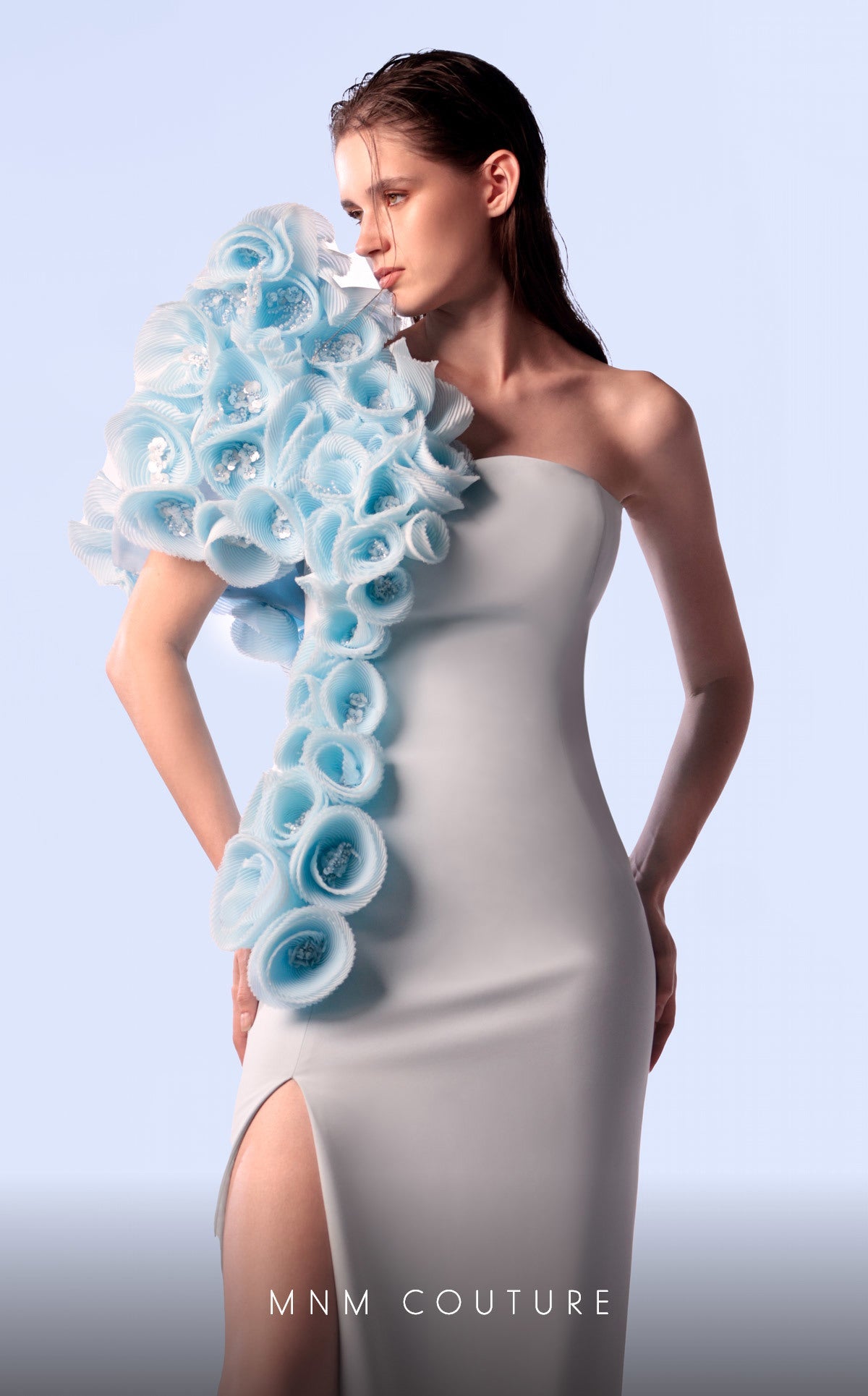 Formal Dresses Fitted Long Formal 3D Flower Evening Prom Dress Blue