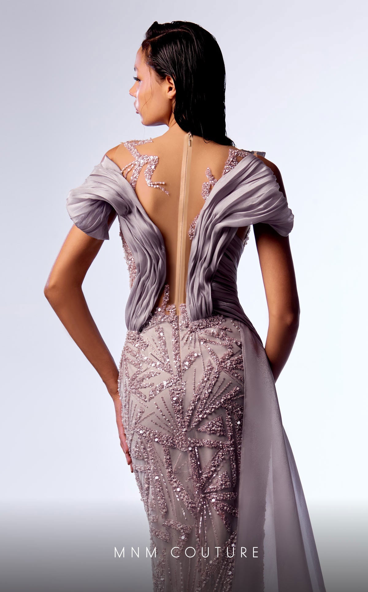 Formal Dresses Pleated Long Formal Overskirt Fitted Dress Silver