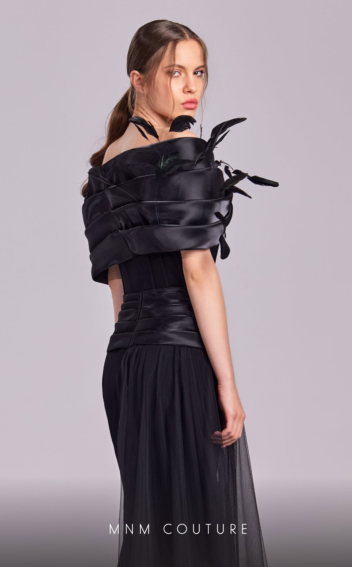 Formal Dresses Long Formal Overskirt Feather Evening Dress Black