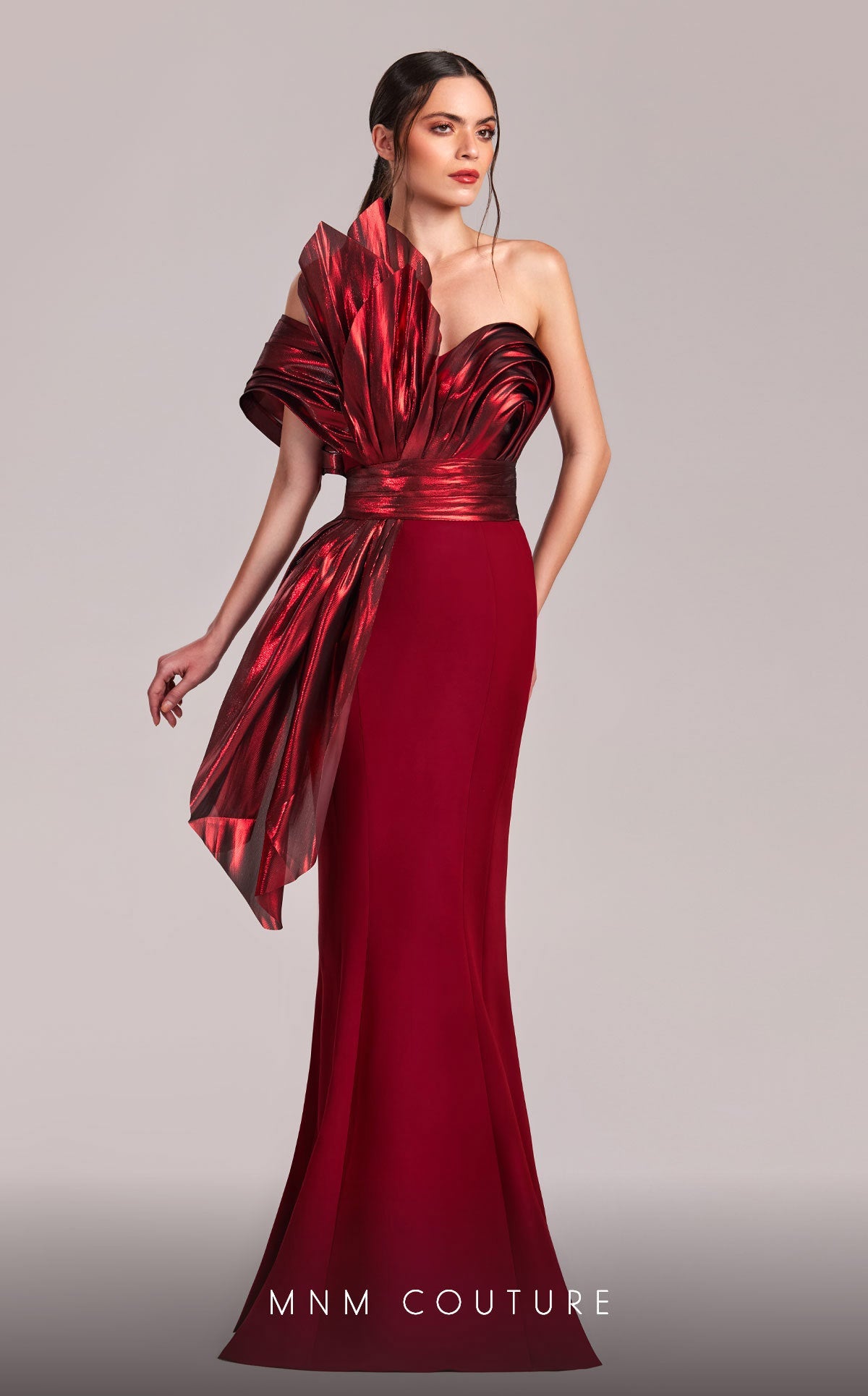 Formal Dresses Long Mermaid Formal Metallic Ruffle Evening Dress Burgundy