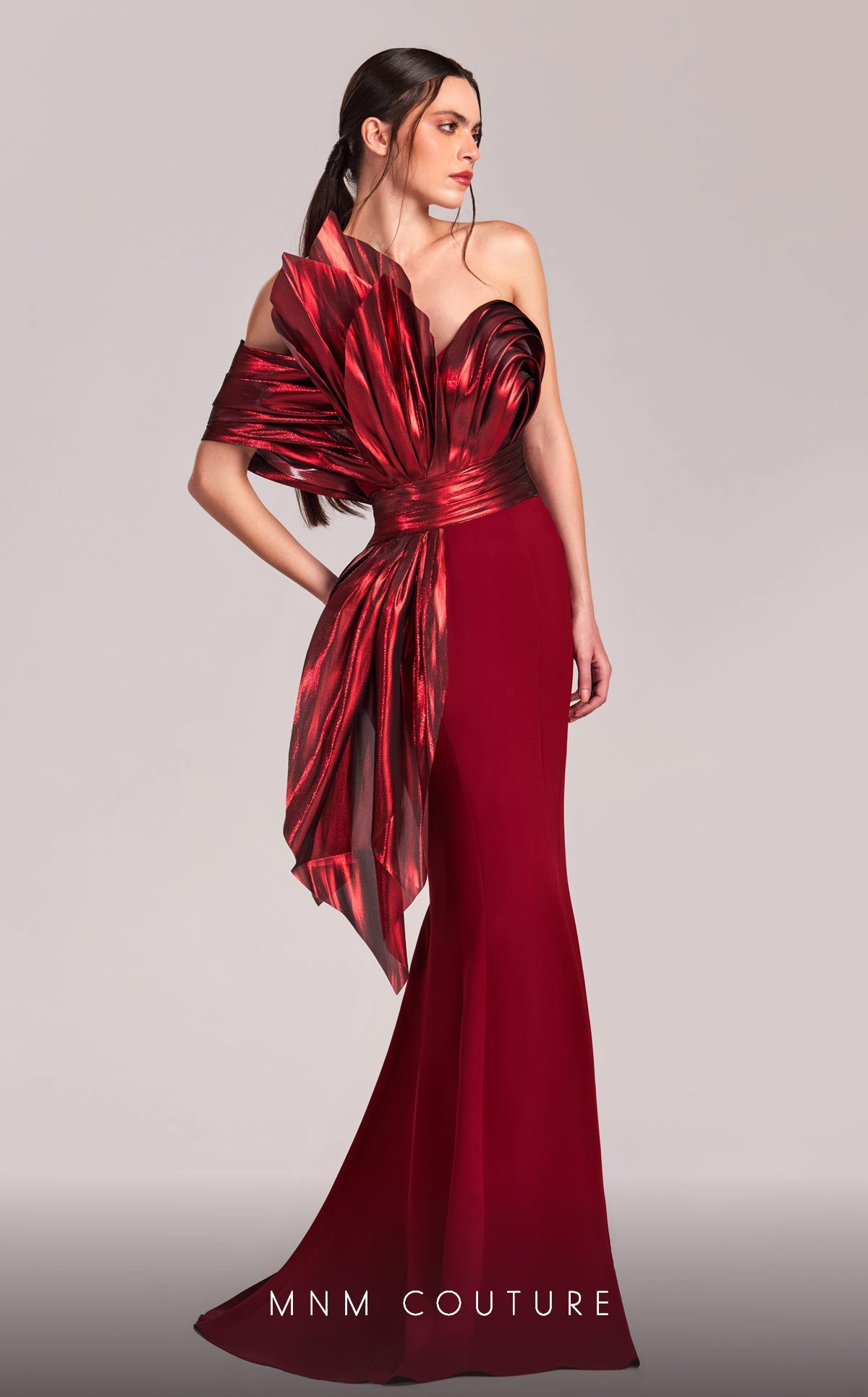 Formal Dresses Long Mermaid Formal Metallic Ruffle Evening Dress Burgundy