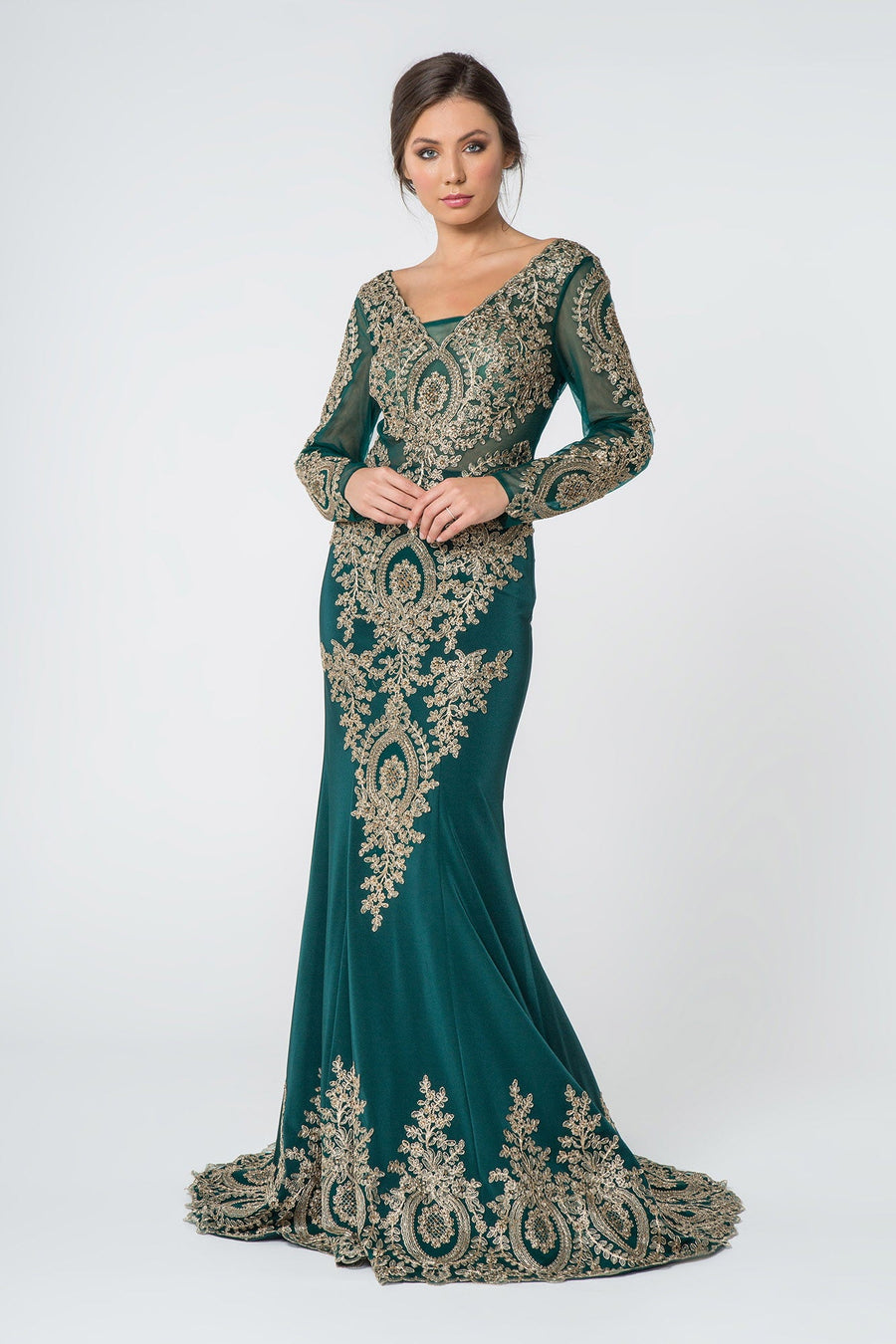 Long Sleeve Dress Formal Evening Gown - The Dress Outlet Elizabeth K Teal