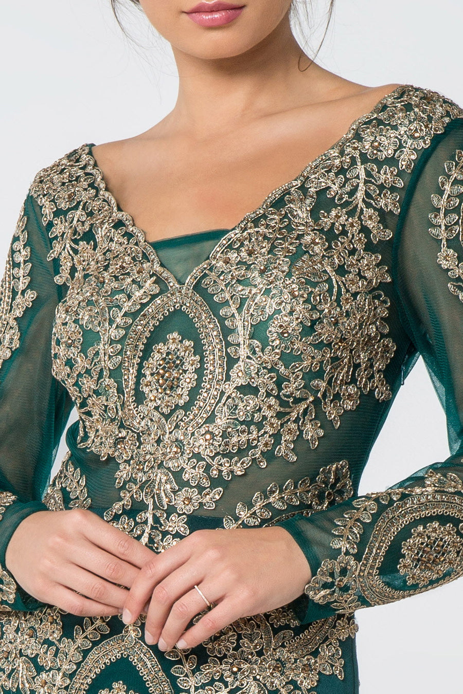 Long Sleeve Dress Formal Evening Gown - The Dress Outlet Elizabeth K Teal