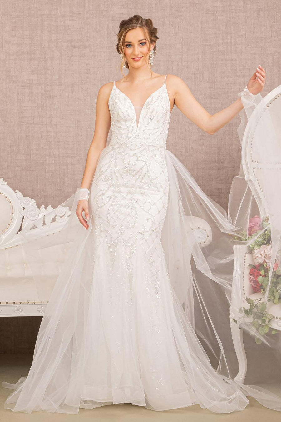 Wedding Dresses Long Spaghetti Strap Wedding Dress Ivory