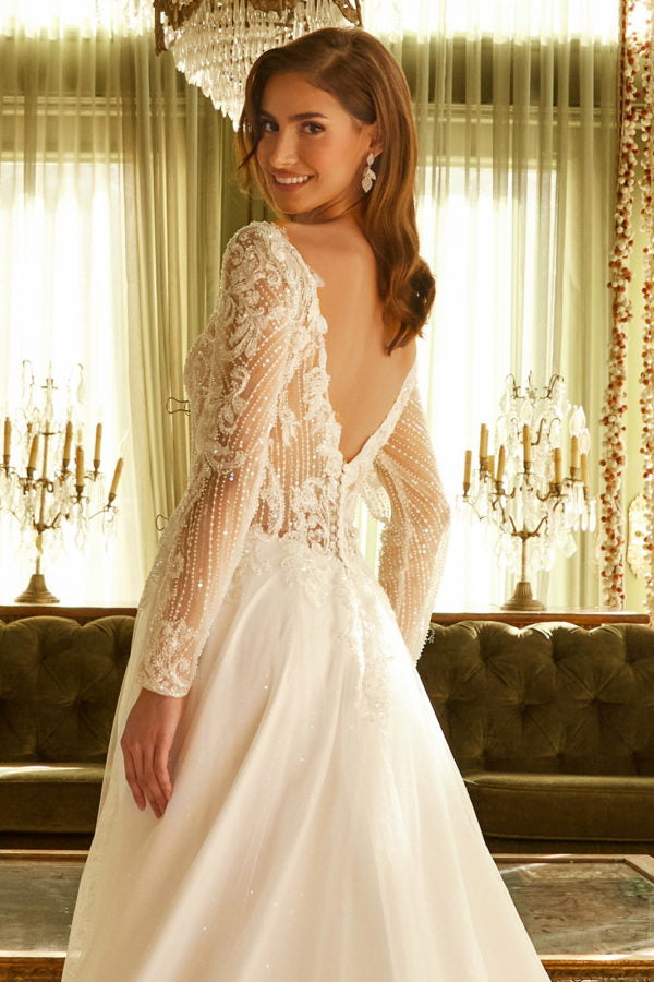 Wedding Dresses Long Sleeve A Line Sequin Wedding Dress Off White
