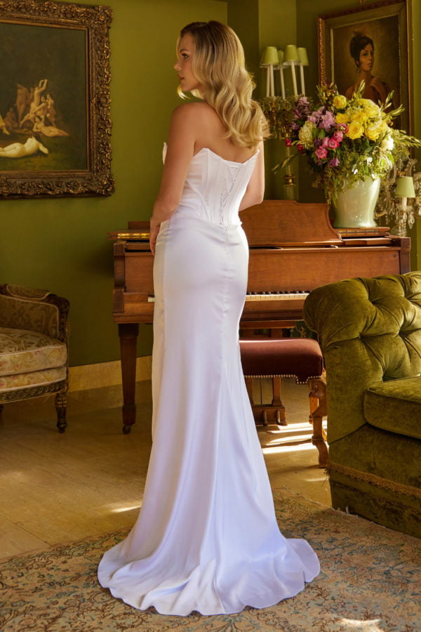 Wedding Dresses Long Fitted Slit Corset Wedding Dress White