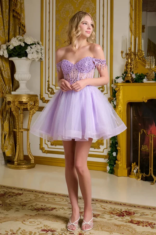 Short Homecoming A Line Glitter Sequin Prom Dress Lilac