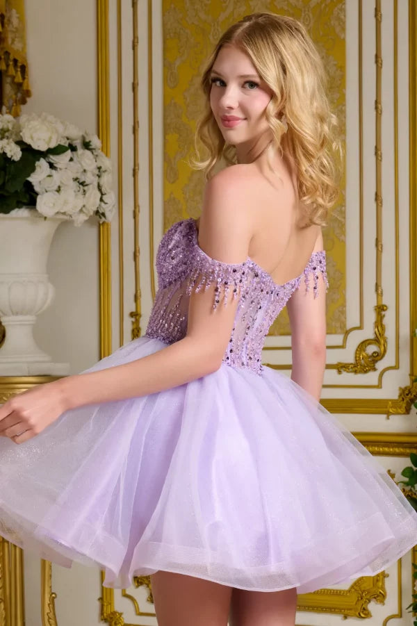 Short Homecoming A Line Glitter Sequin Prom Dress Lilac