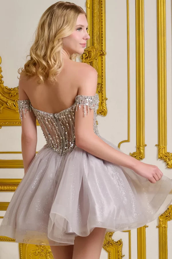 Short Homecoming A Line Glitter Sequin Prom Dress Silver