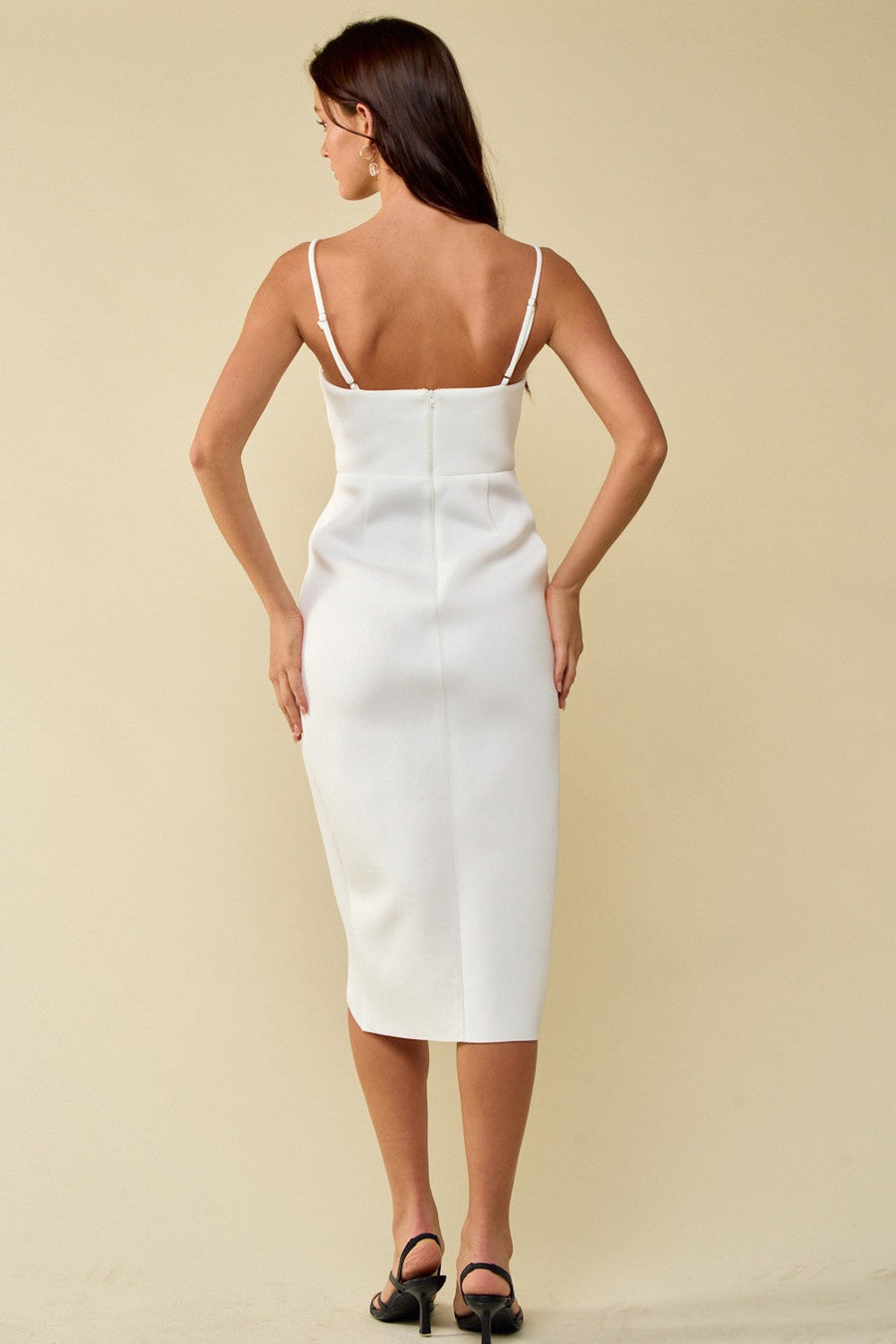 Cocktail Dresses Spaghetti Strap Wrapped Scuba Midi Dress Off White