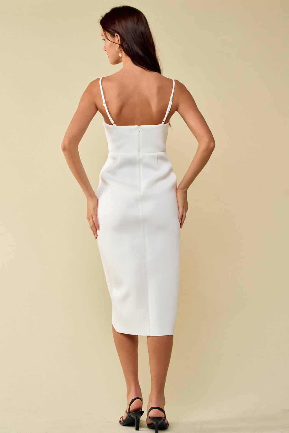 Cocktail Dresses Spaghetti Strap Wrapped Scuba Midi Dress Off White