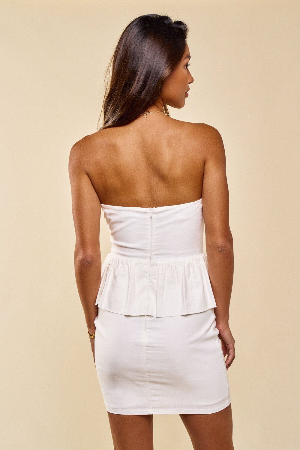 Cocktail Dresses Short Strapless Waist Ruffle Bodycon Dress Off White