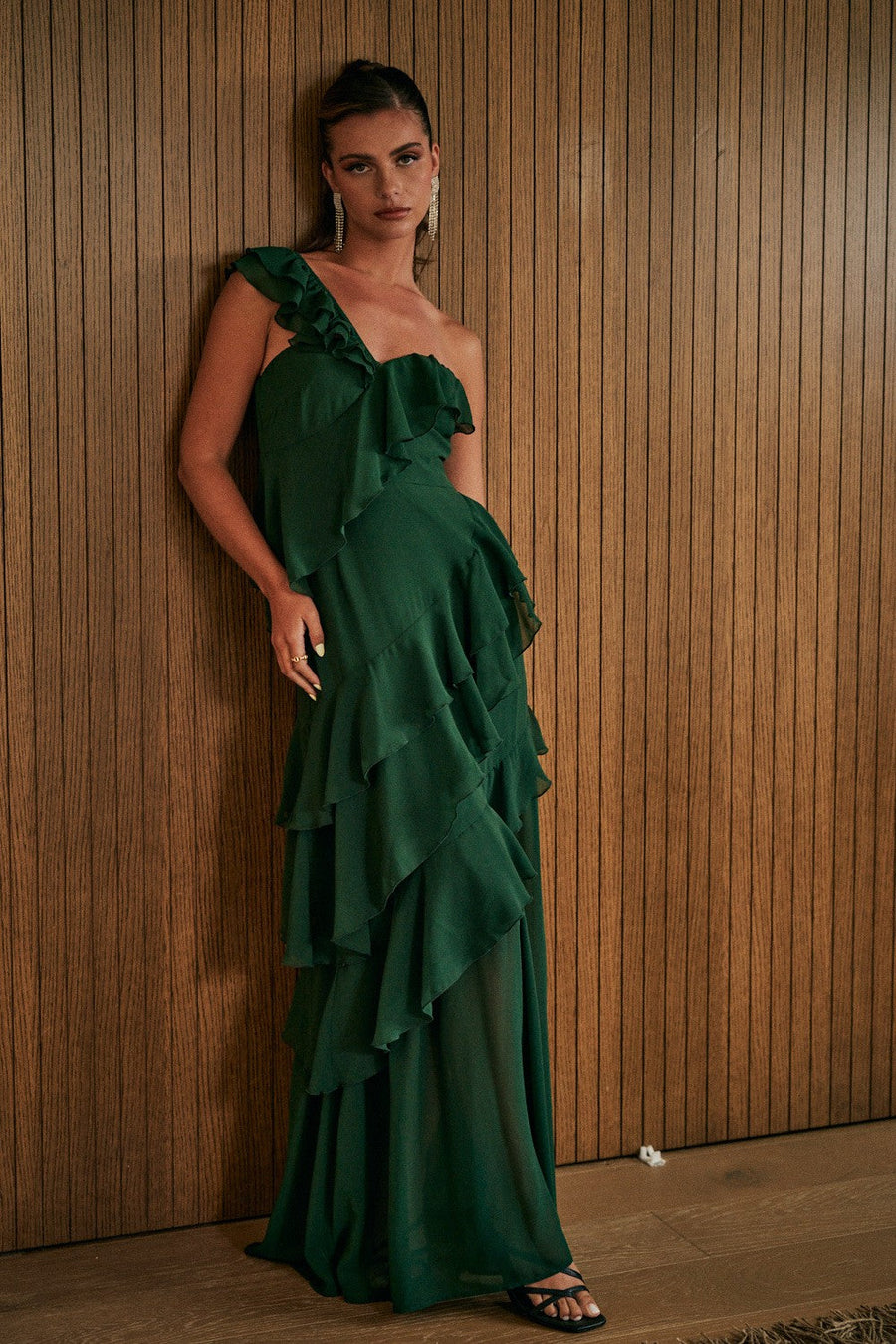 Formal Dresses Long One Shoulder Ruffled Dress Hunter