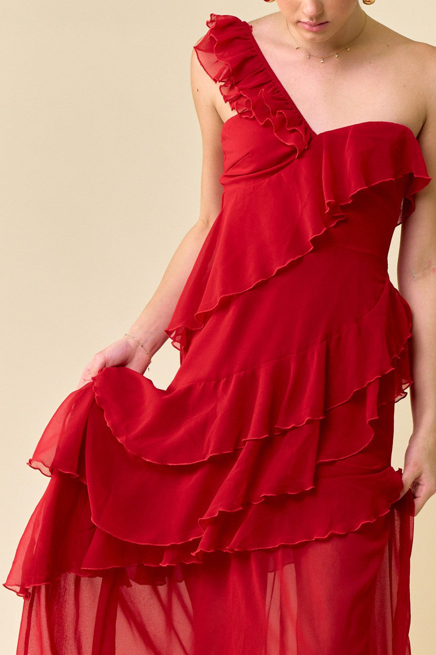 Formal Dresses Long One Shoulder Ruffled Dress Red
