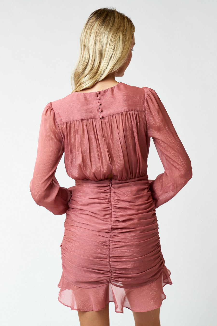 Cocktail Dresses Long Sleeve Ruffled Short Dress Mauve