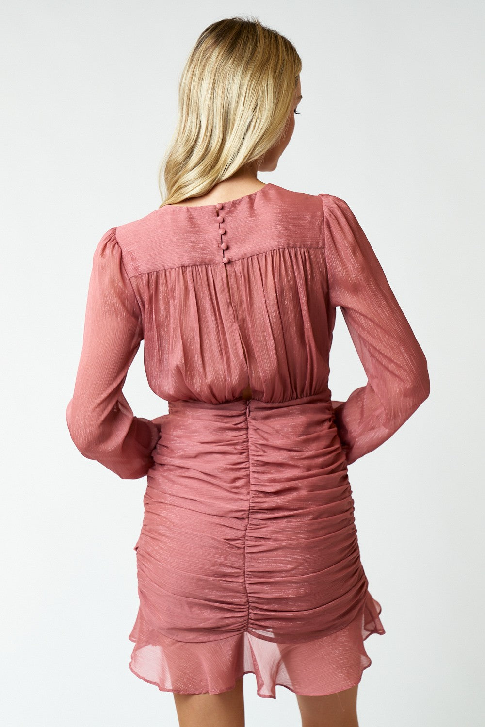 Cocktail Dresses Long Sleeve Ruffled Short Dress Mauve