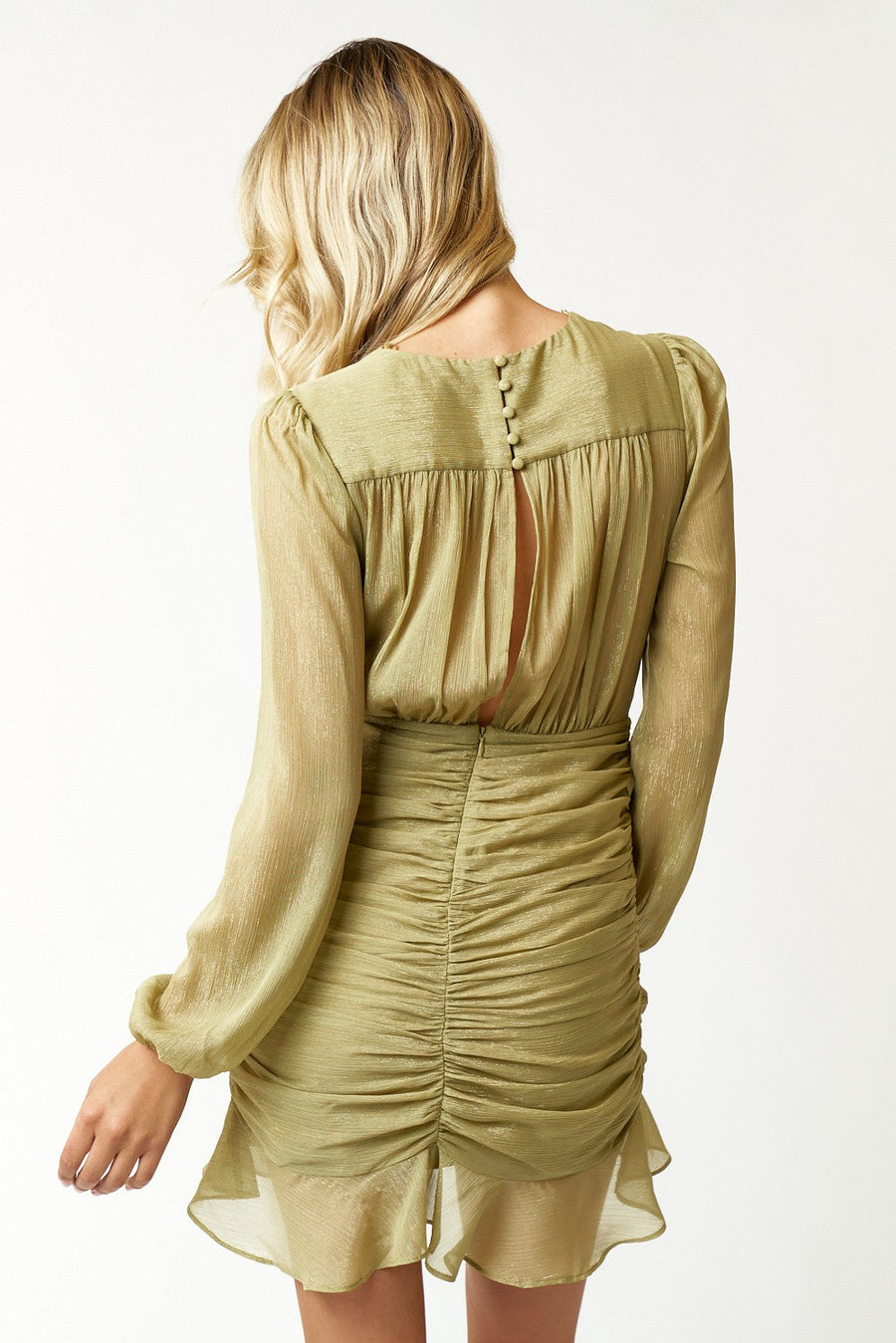 Cocktail Dresses Long Sleeve Ruffled Short Dress Sage