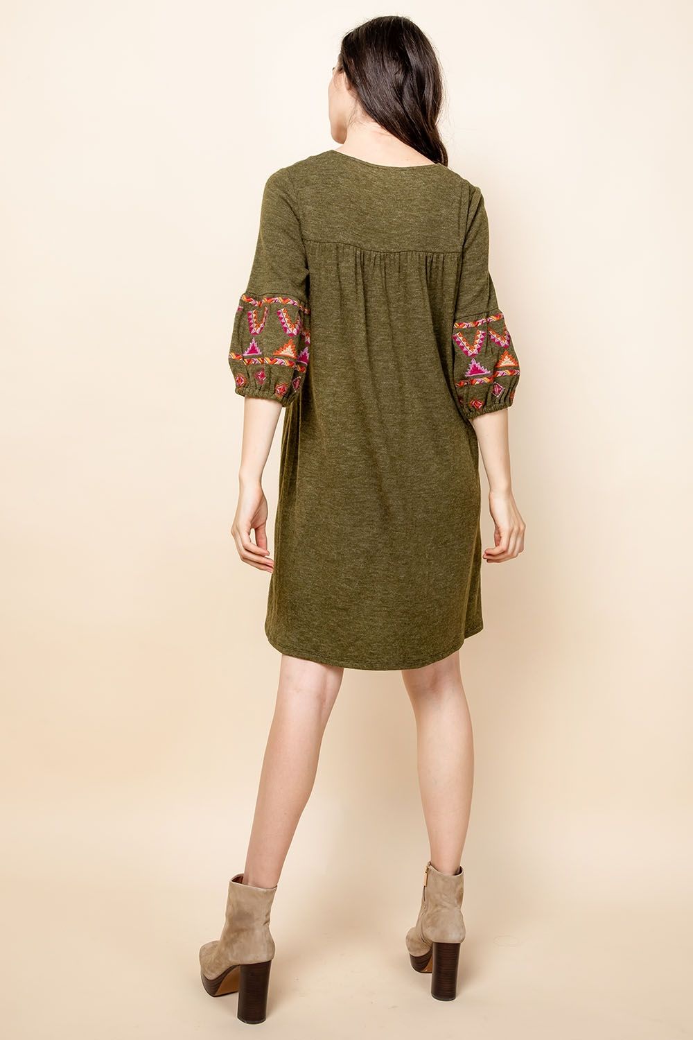 Cocktail Dresses Short Mid Sleeve Embroidered Dress Olive