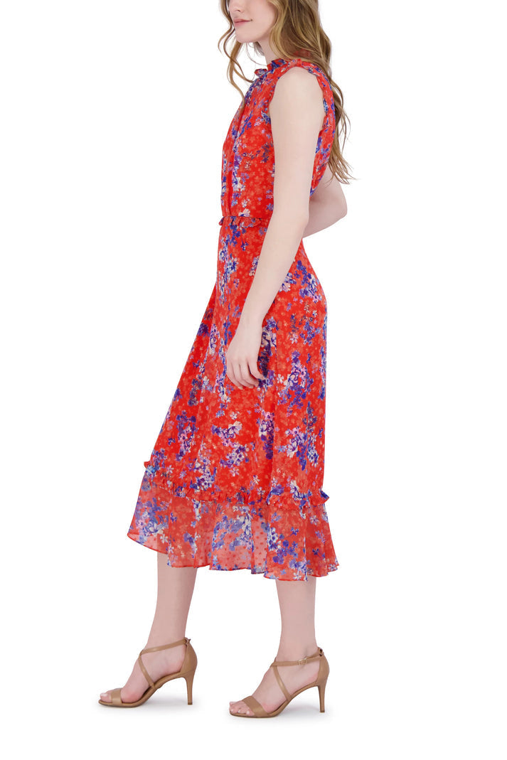 Cocktail Dresses Short Ruffle Printed Cocktail Midi Dress Orange Multi