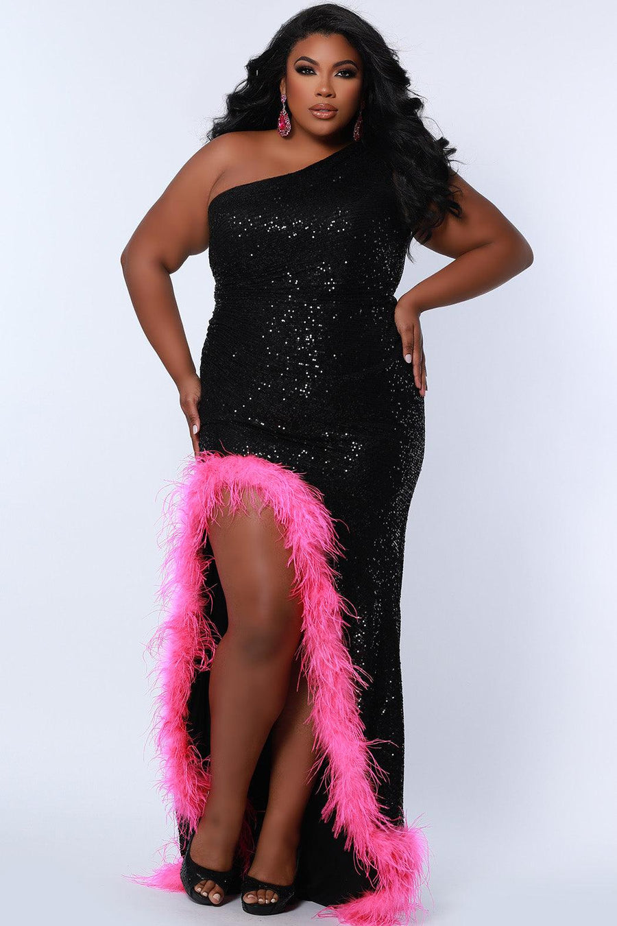 Prom Dresses Plus Size Long One Shoulder Evening Prom Dress Jet/Hot Pink