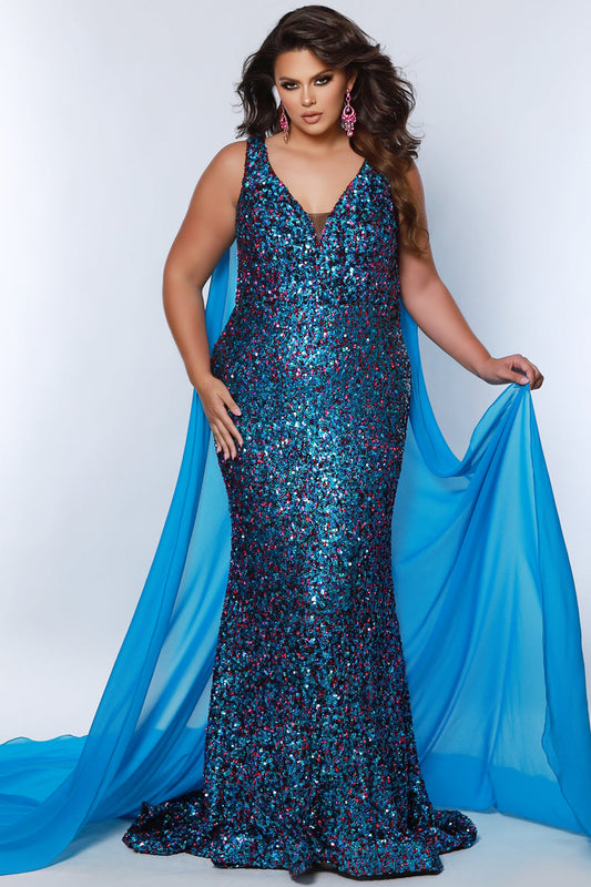 Plus Size Dresses Long Formal Fitted Sequin Mermaid Plus Size Evening Dress Fuchsia Sky