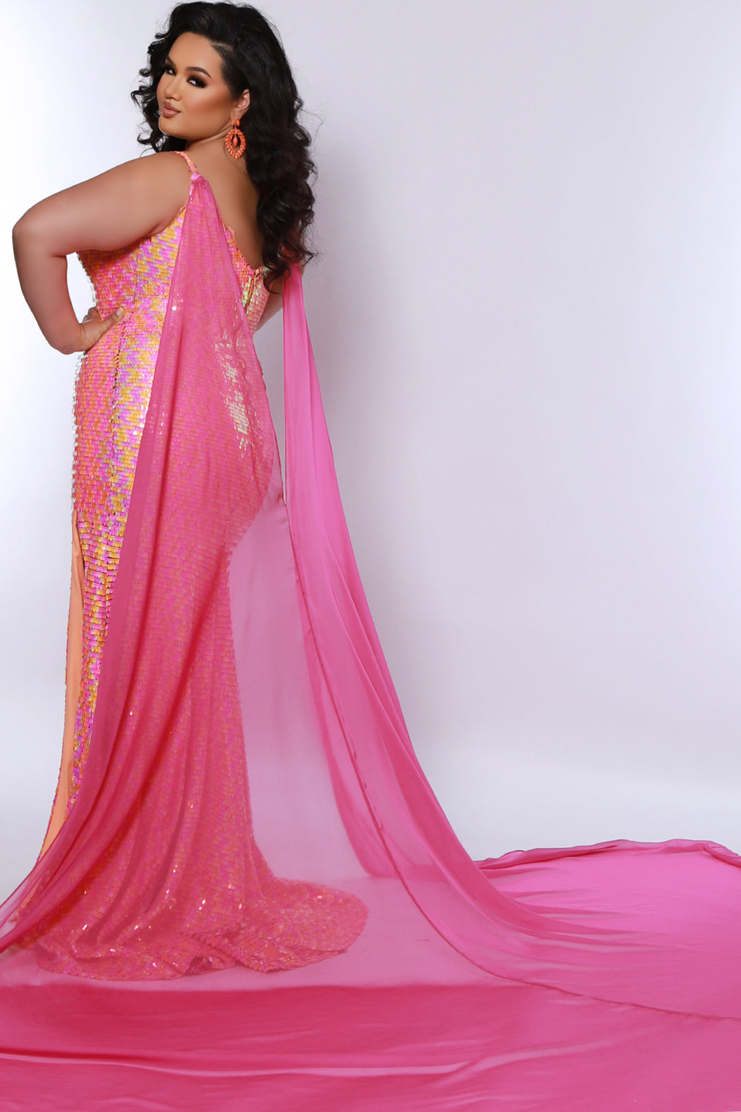 Plus Size Dresses Fitted Sequin Long Slit Formal Evening Plus Size Dress Sherbet