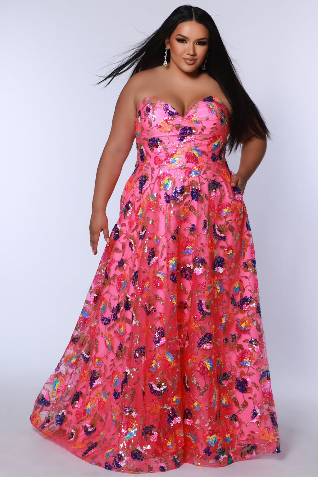 Plus Size Dresses Long A Line Plus Size Floral Formal Prom Dress Bubblegum