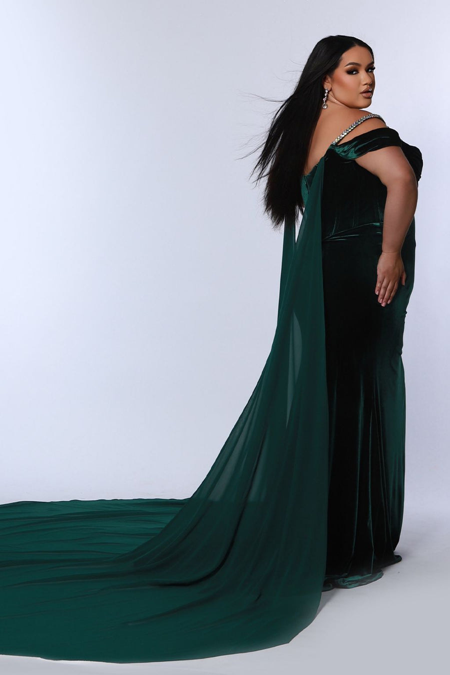 Plus Size Dresses Long Velvet Beaded Pleated Plus Size Forma Prom Dress Forest
