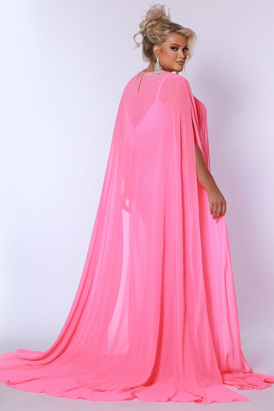 Plus Size Dresses Fitted Long Slit Ruched Plus Size Prom Dress Hot Pink