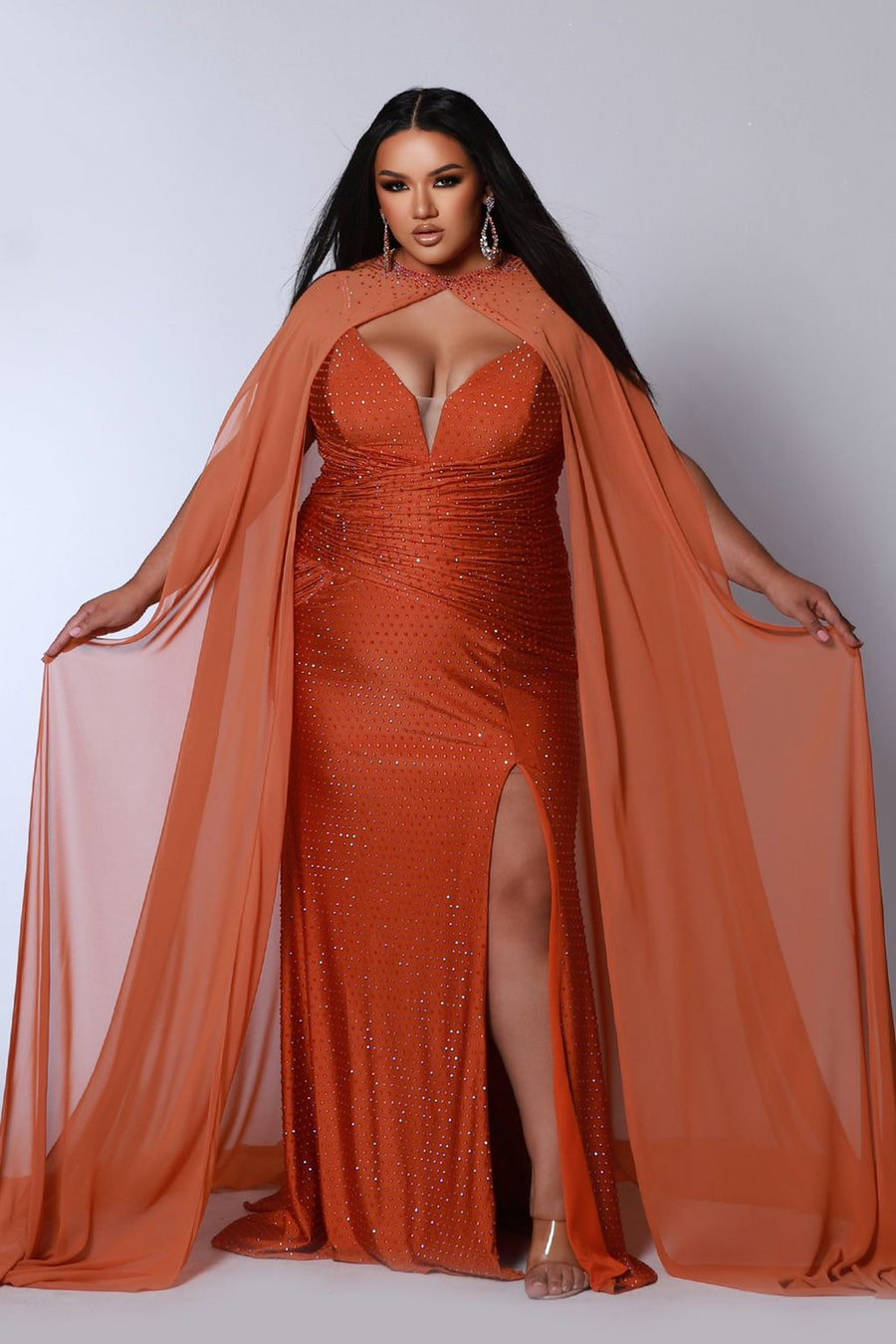 Plus Size Dresses Fitted Long Slit Ruched Plus Size Prom Dress Spice