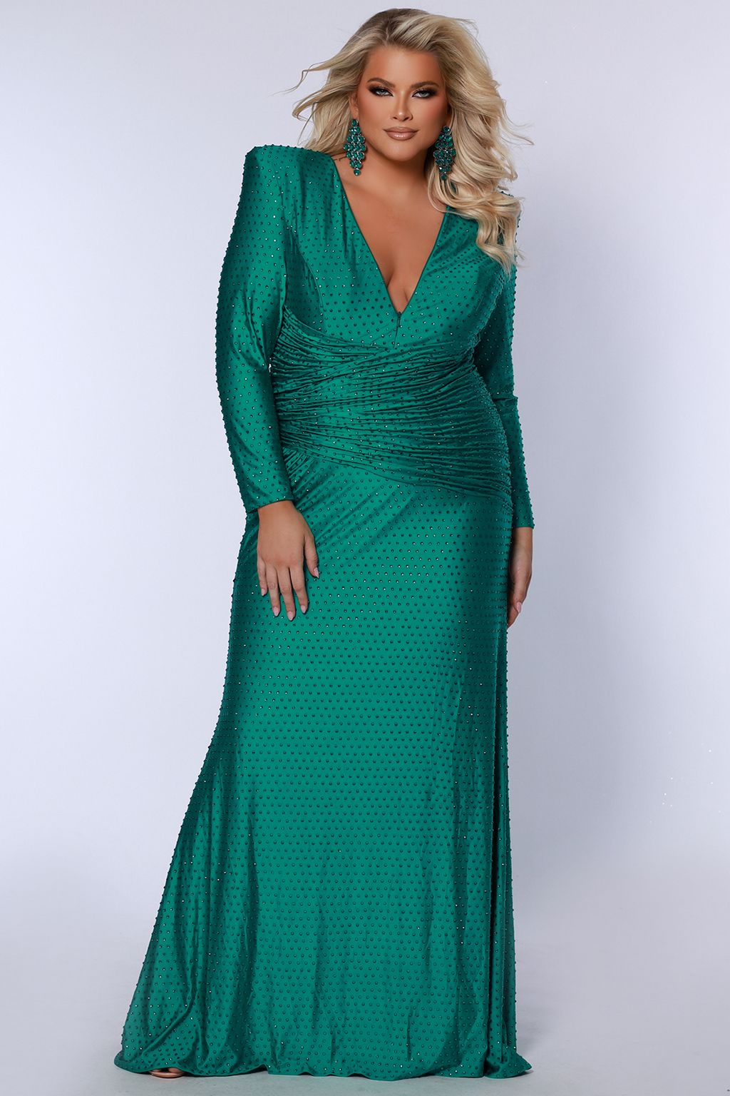 Plus Size Dresses Long Ruched Fitted Plus Size Prom Dress Emerald