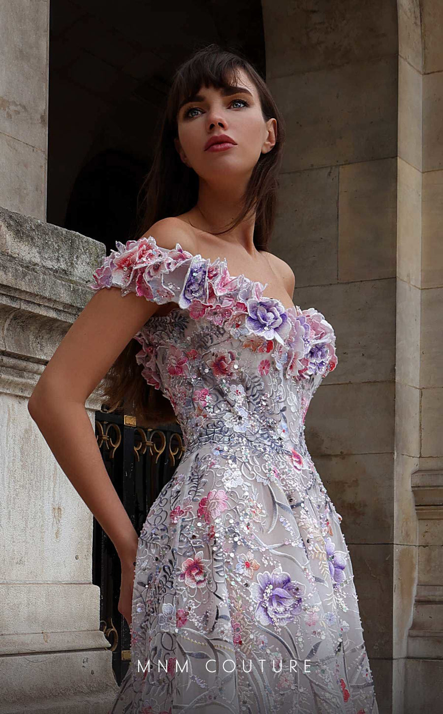 Formal Dresses Long Beaded A Line Floral Formal Dress  White