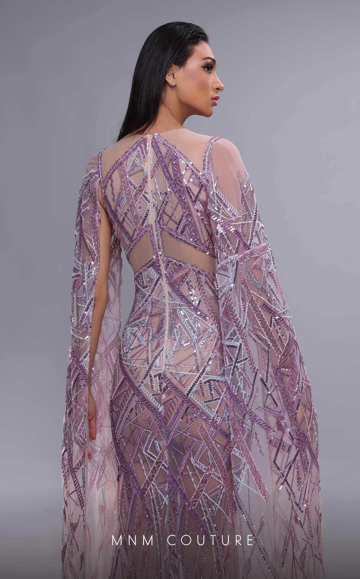 Formal Dresses Beaded Long Formal Evening Cape Sleeve Dress Purple