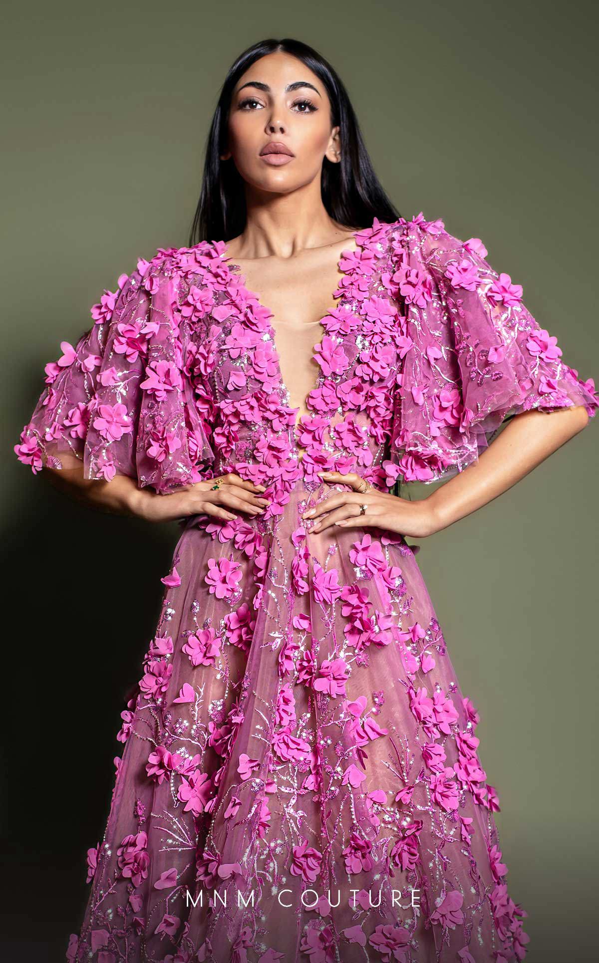 Formal Dresses A Line Long Formal Floral Applique Evening Dress Fuchsia