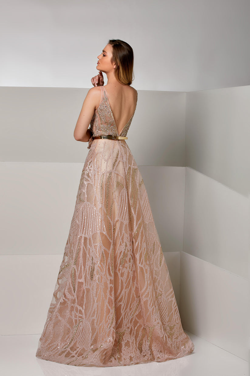 Formal Dresses A Line Long Floral Chic Formal Sequin Dress Misty Rose