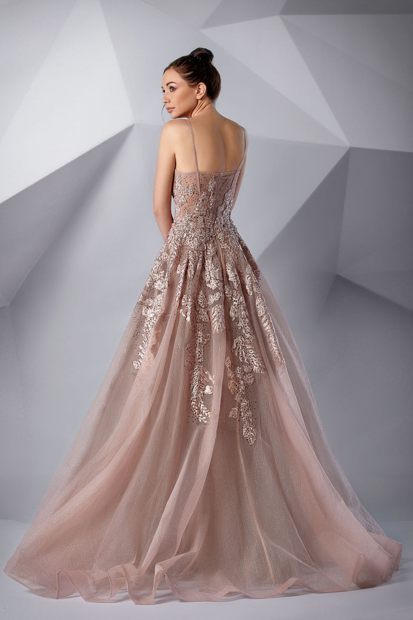 Prom Dresses A Line Long Formal Prom Beaded Dress Misty Rose