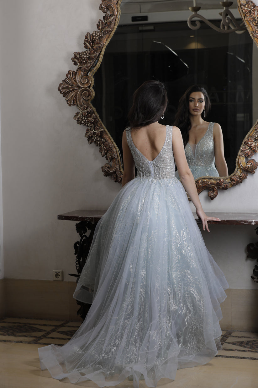 Prom Dresses High Low Formal Beaded Prom Dress Pastel Blue