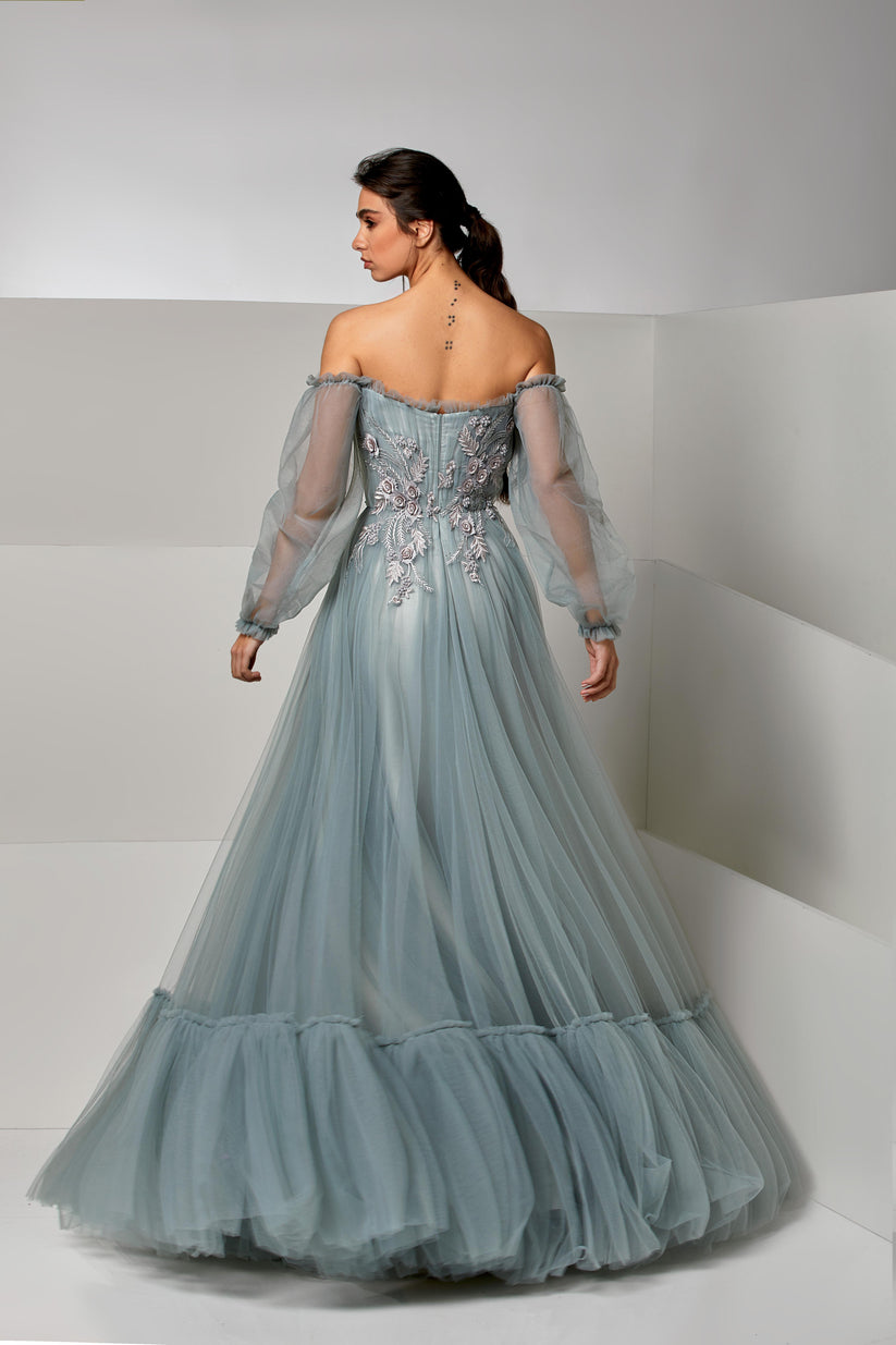 Prom Dresses Long 3D Formal Beaded A Line Prom Dress Frosty Green