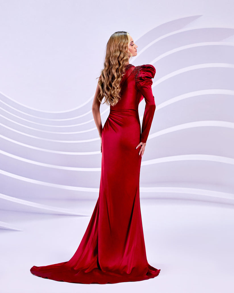 Prom Dresses Long Formal Puff Fitted Prom Dress Wine Red