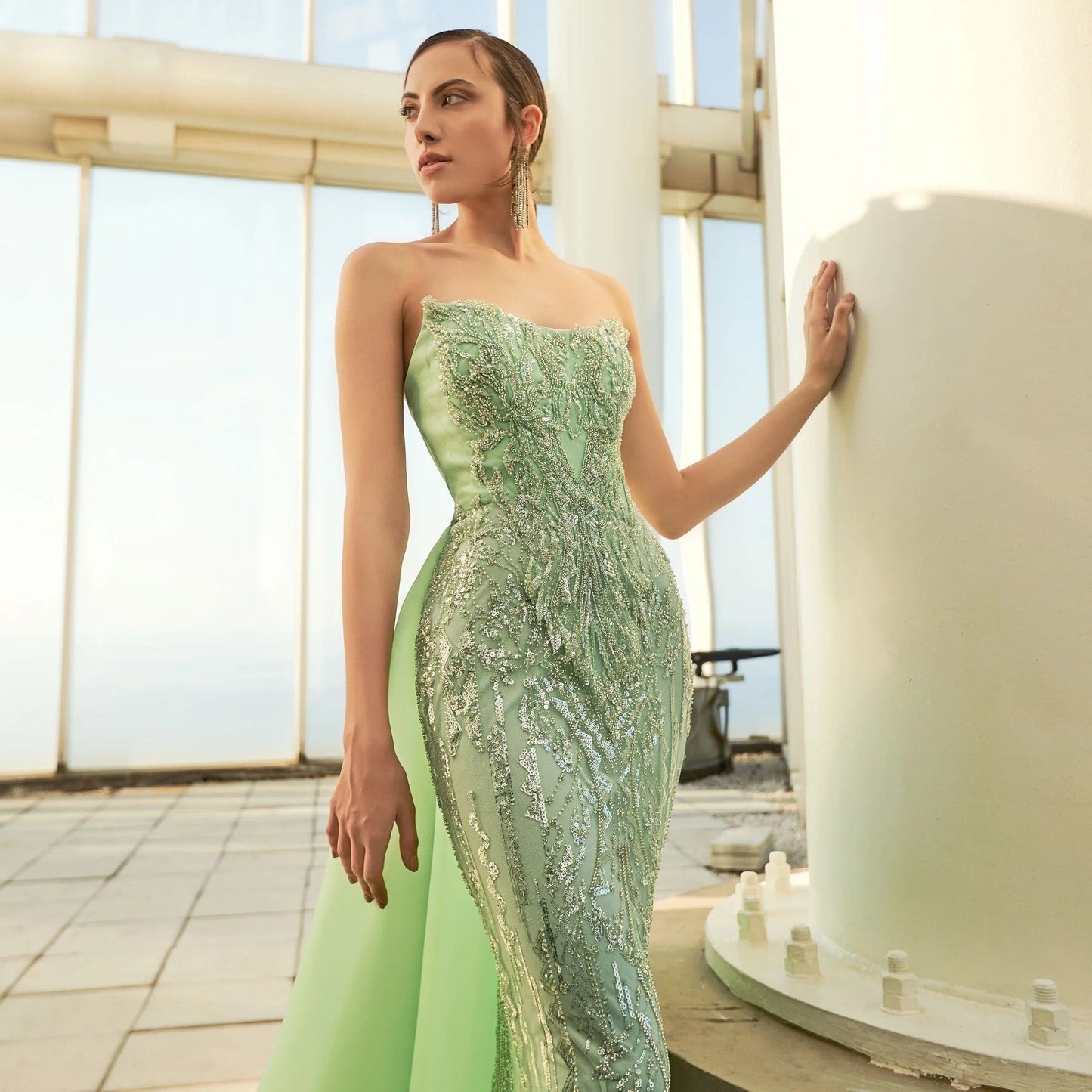 Prom Dresses Long Formal Fitted Beaded Prom Dress Frosty Green