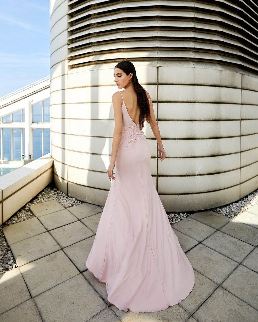 Prom Dresses Fitted Long Formal Prom Slit Dress Blush