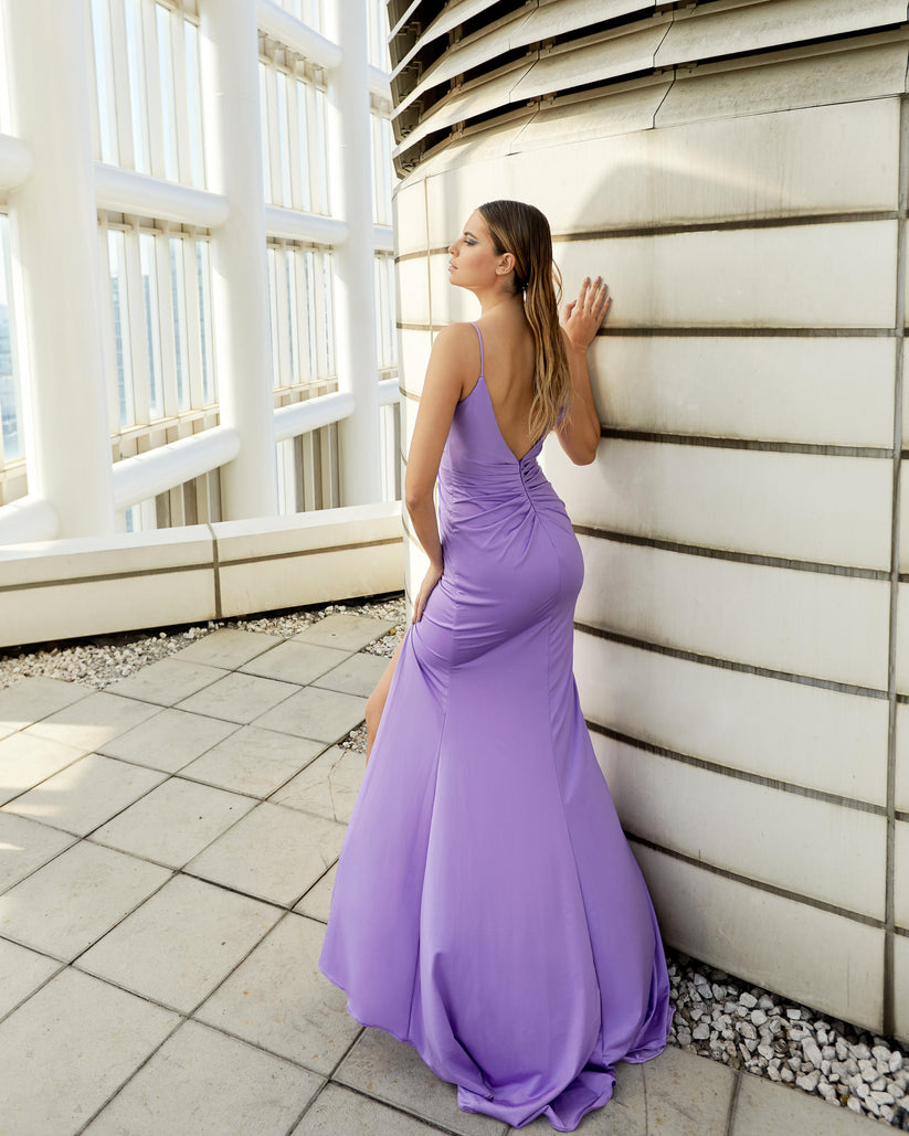 Prom Dresses Fitted Long Formal Prom Slit Dress Purple