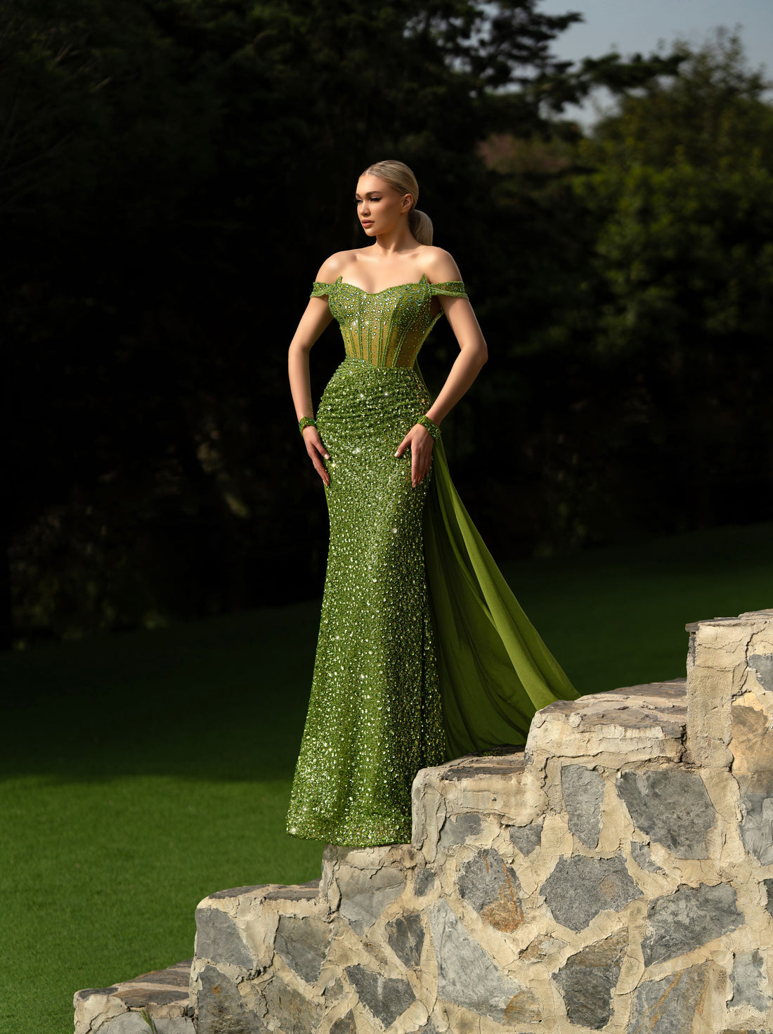 Prom Dresses Prom Corset Mermaid Long Formal Cape Dress Green