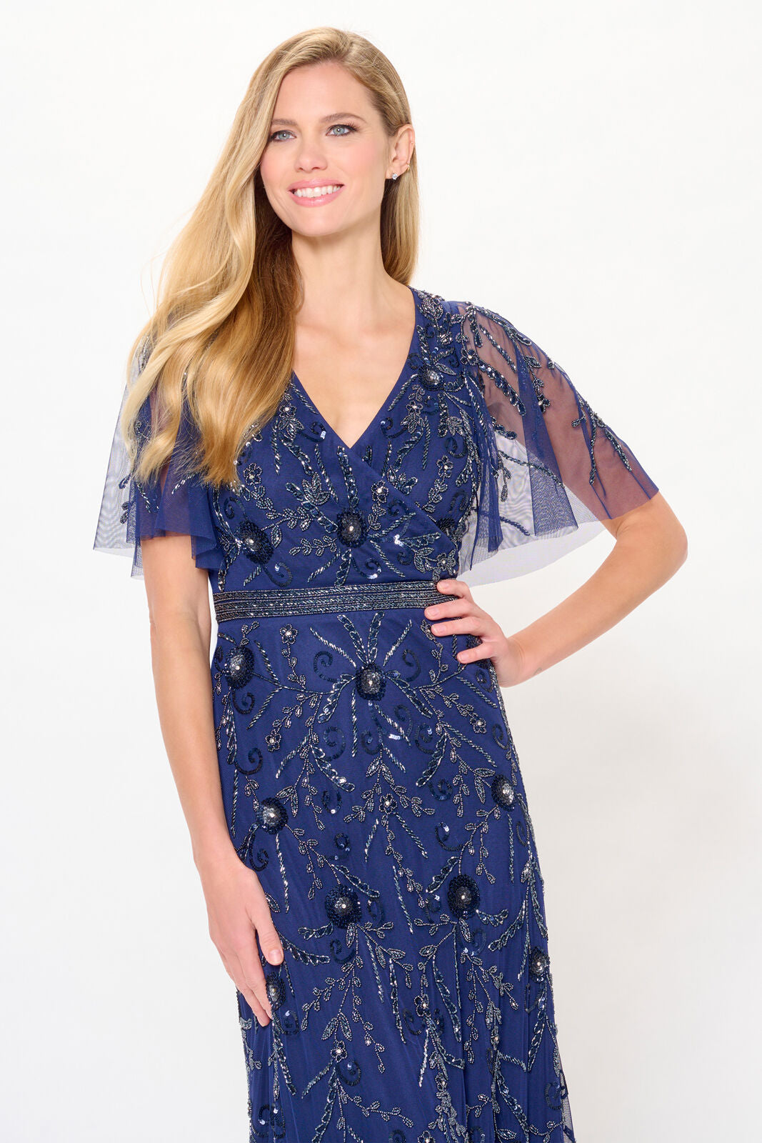 Mother of the Bride Dresses Long Formal Beaded A Line Mother of the Bride Dress Navy Blue