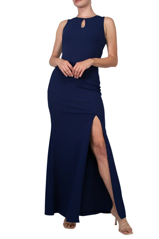 Formal Dresses Fitted Long Formal Beaded Dress Navy