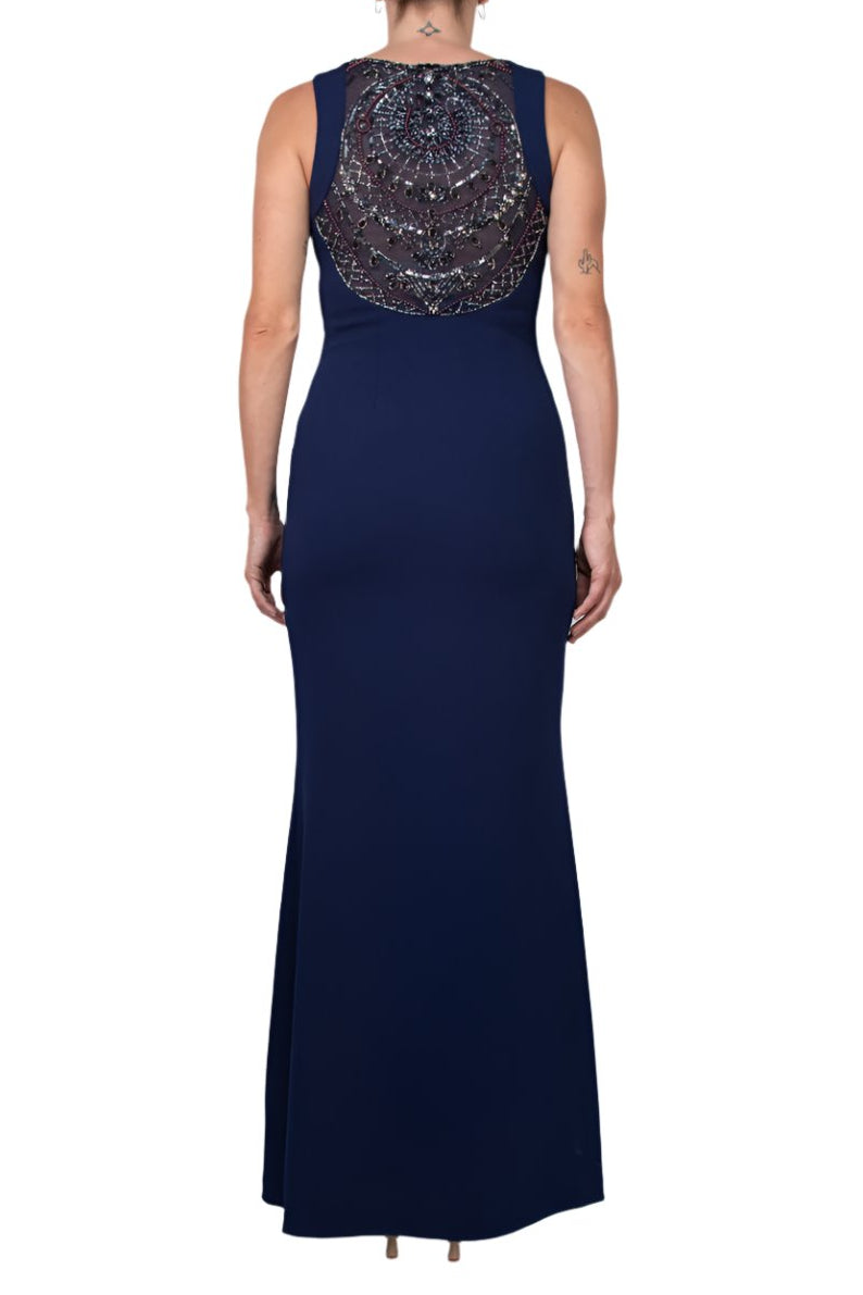 Formal Dresses Fitted Long Formal Beaded Dress Navy