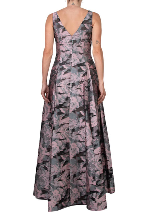 Formal Dresses Pleated Long Formal Printed Dress Pink Green Multi