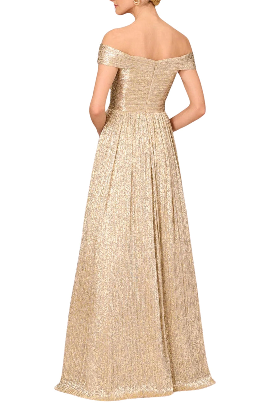 Prom Dresses Long Metallic Formal Pleated Prom Dress Gold