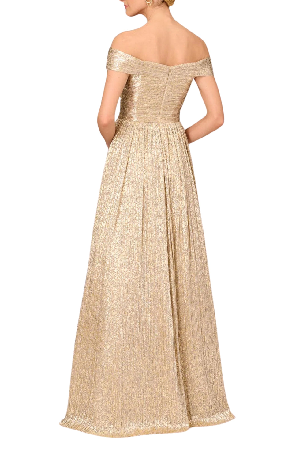 Prom Dresses Long Metallic Formal Pleated Prom Dress Gold