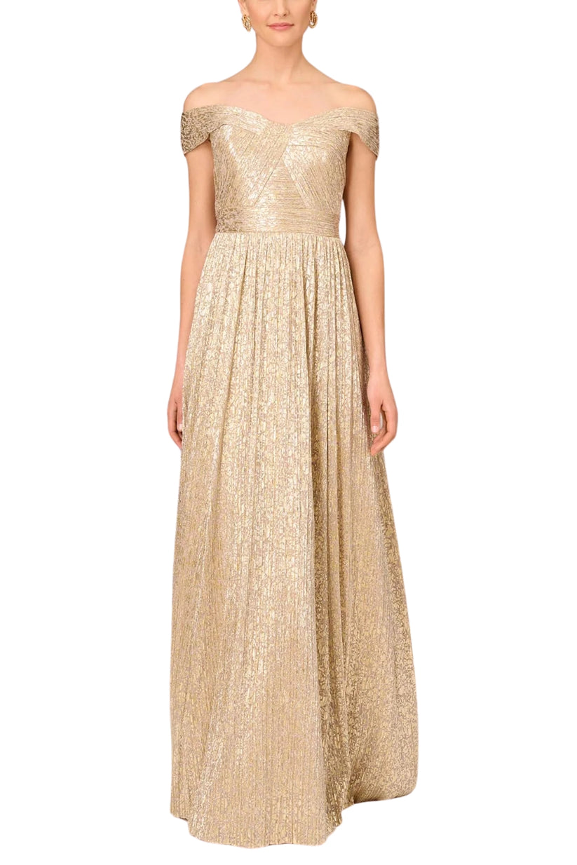 Prom Dresses Long Metallic Formal Pleated Prom Dress Gold